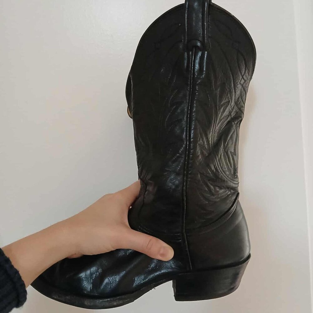 Nacona Black Leather Mid Calf Pull On Cowboy Western Boots Size 8.5W - Picture 4 of 6